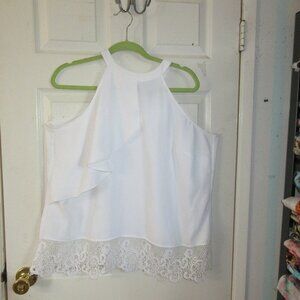 Worthington White Ruffled Halter top lace hem Size 1X